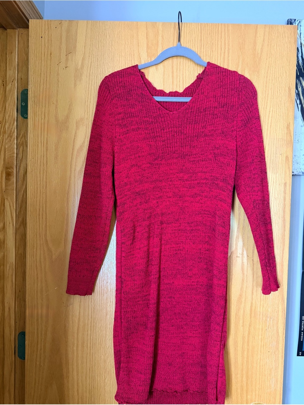 SHEIN Raspberry V-Neck Long Sleeve Sweater Dress